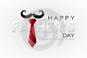 Happy Father`s Day! You are the best dad in the world. Paper cut style Greeting card for holliday with red tie and hat. Vector ill photo